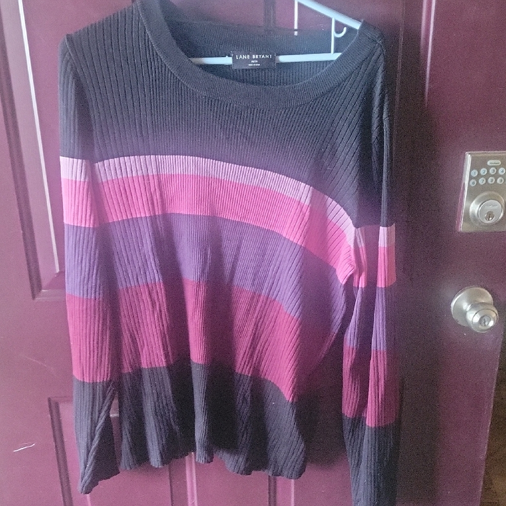 Lane Bryant Black and Pink Striped Sweater